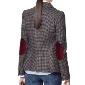 Women's Houndstooth Blazer with Burgundy Accents